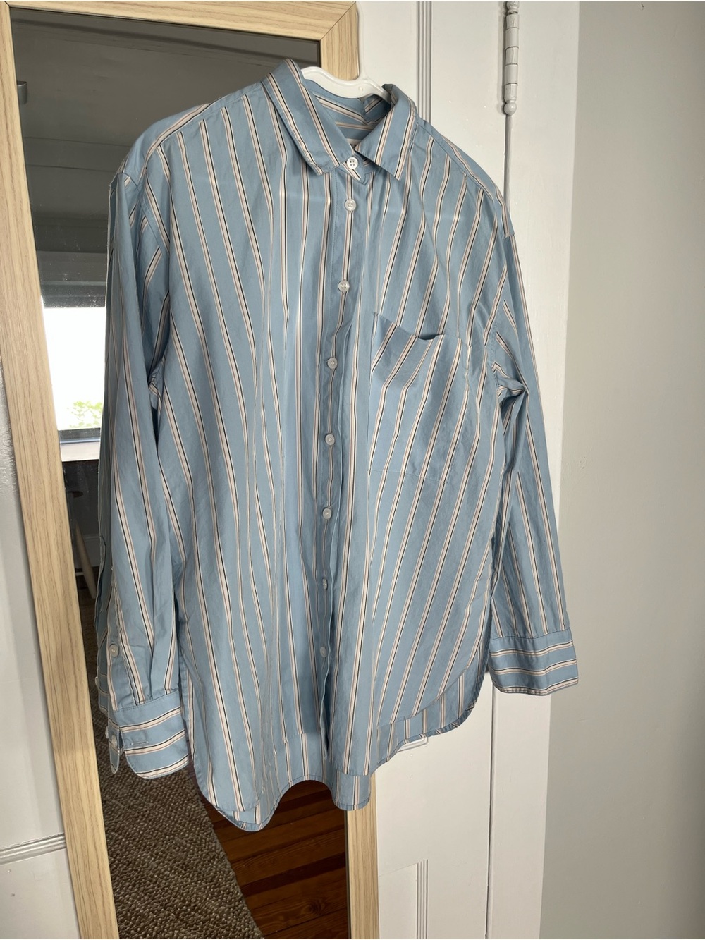 Banana Republic Med Light Blue Stripe Button-Up Cotton Poplin Oversized Shirt